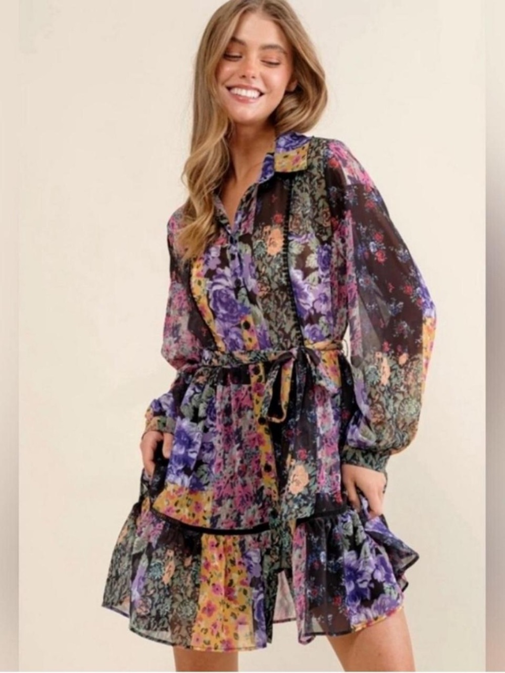 Zara mini floral dress black